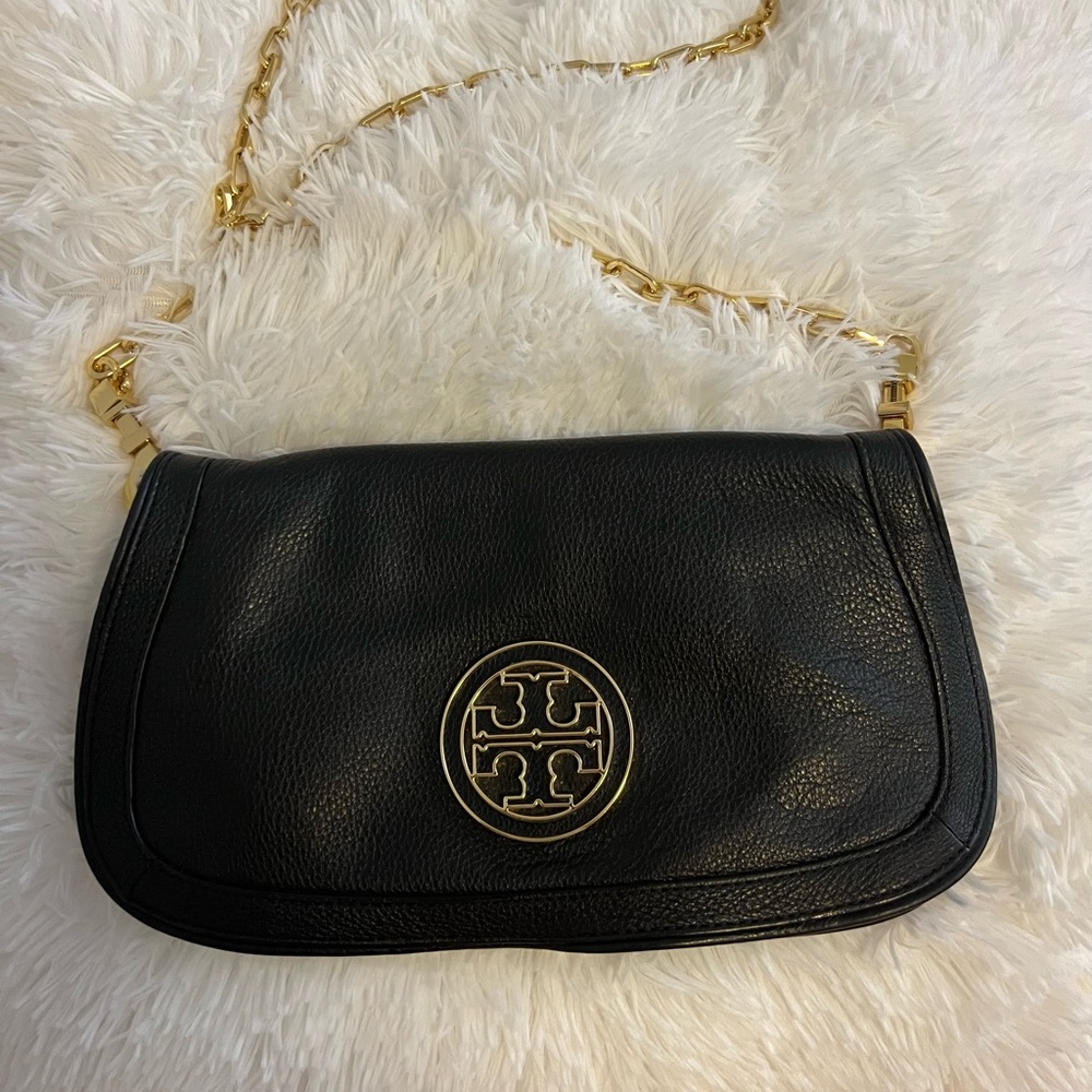 Tory Burch Black Pebbled Leather Shoulder Bag